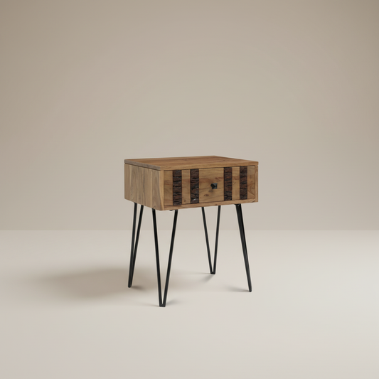 Arovan Bark-Inlay Single Drawer Bedside Table