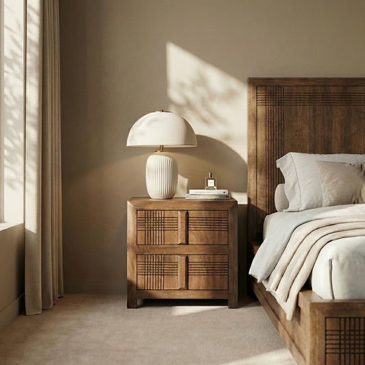 Rivora Linear Dual Drawer Bedside Table