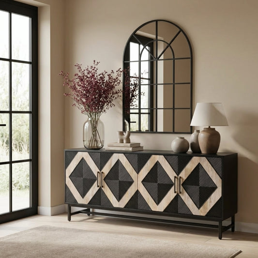 Argello Carved argyle panel Four-Door Sideboard