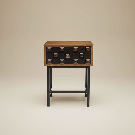Orvani Diamond-Face Bedside Table – Single Drawer