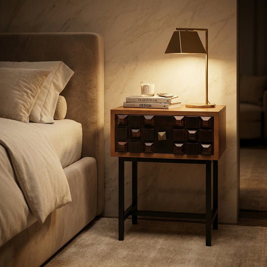 Orvani Diamond-Face Bedside Table – Single Drawer