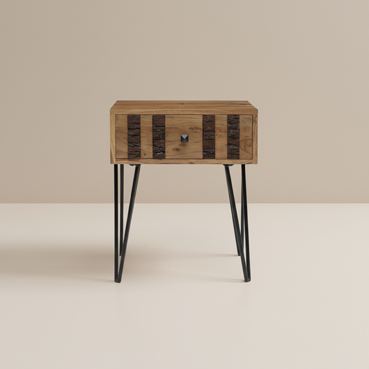 Arovan Bark-Inlay Single Drawer Bedside Table