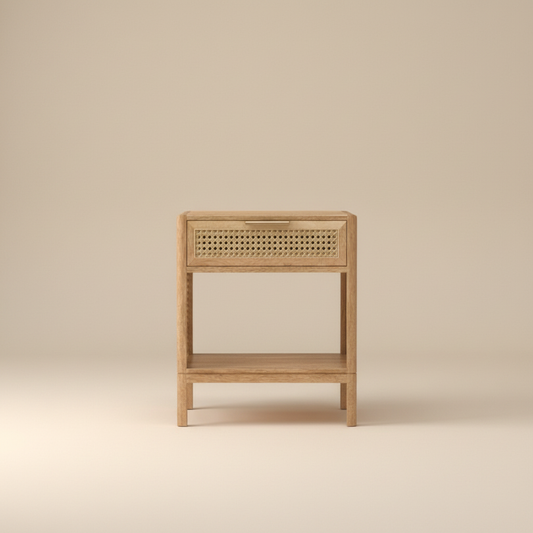 Cavaro Cane  Drawer & Open Shelf  Bedside Table