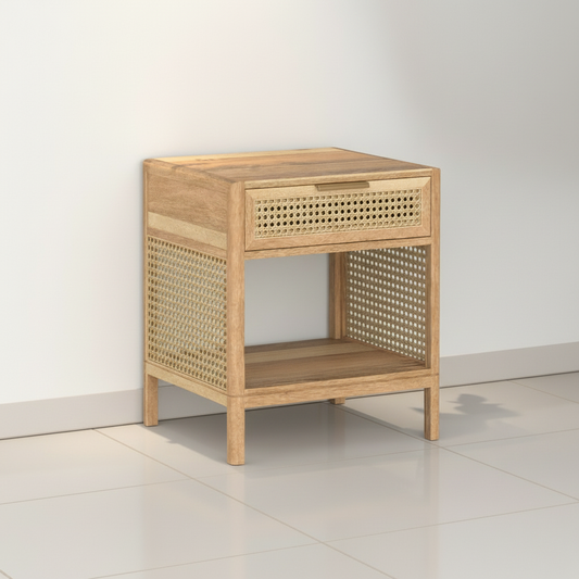 Cavaro Cane  Drawer & Open Shelf  Bedside Table