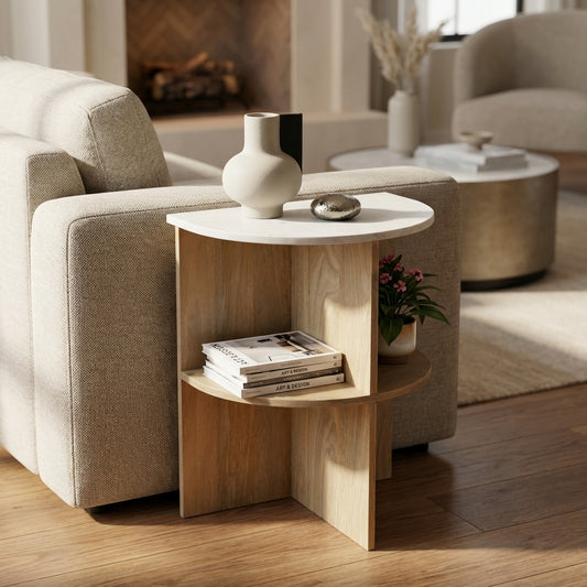 Sectra Semi-Circular Stone End Table
