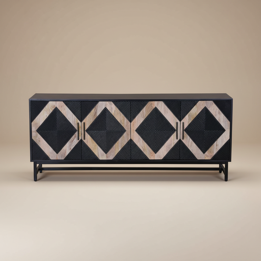 Argello Carved argyle panel Four-Door Sideboard