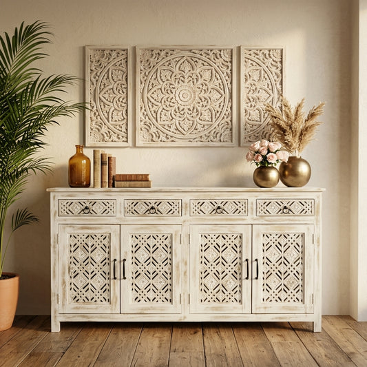 Zavira carved Four Door Sideboard