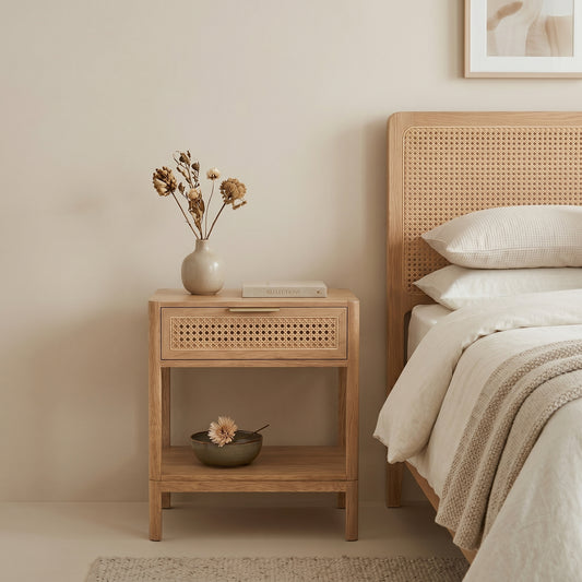 Cavaro Cane  Drawer & Open Shelf  Bedside Table